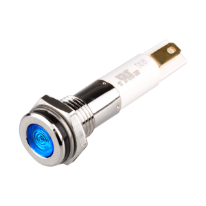 High intensity LED Indicator, 8mm Mounting, Hight bright, Flat Head type,IP67,  Blue, 24V DC