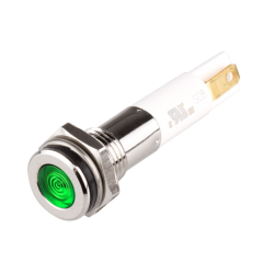 High intensity LED Indicator, 8mm Panel hole, Flat Head type, Green, 3V DC