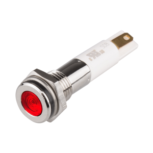 High intensity LED Indicator, 8mm Mounting, Hight bright, Flat Head type, IP67, Red, 12V DC