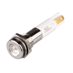 High intensity LED Indicator, 8mm Mounting, Hight bright, Flat Head type, IP67, White, 12V DC