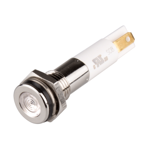 High intensity LED Indicator, 8mm Mounting, Hight bright, Flat Head type, IP67, White, 24V DC
