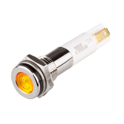 High intensity LED Indicator, 8mm Panel hole, Flat Head type, Yellow, 24V DC