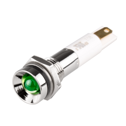 LED Indicator, 8mm Mounting, Protrusive Head type, IP67, Green, 12V DC