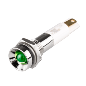 LED Indicator, 8mm Mounting, Protrusive Head type, IP67, Green, 24V DC