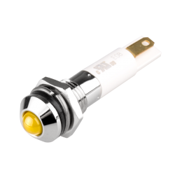 LED Indicator, 8mm Mounting, Round Head type, IP67, Yellow, 12V DC