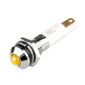 LED Indicator, 8mm Mounting, Round Head type, IP67, Yellow, 24V DC