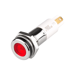 High intensity LED Indicator, 10mm Mounting, Hight bright, Flat Head type, IP67, Red,  12V DC