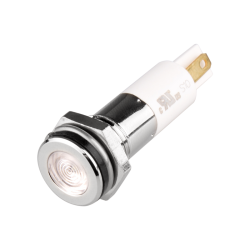 High intensity LED Indicator, 10mm Mounting, Hight bright, Flat Head type, IP67, White, 12V DC