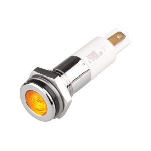 High intensity LED Indicator, 10mm Mounting, Hight bright, Flat Head type, IP67, Yellow, 110V AC