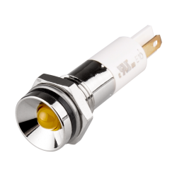 LED Indicator, 10mm Mounting, Protrusive Head type, IP67, Yellow, 12V DC