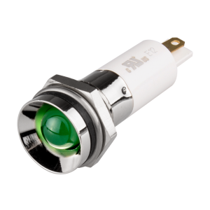 LED Indicator, 12mm Mounting, Protrusive Head type, IP67, Green, 12V DC
