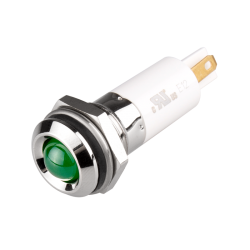 LED Indicator, 12mm Mounting, Round Head type, IP67, Green, 12V DC