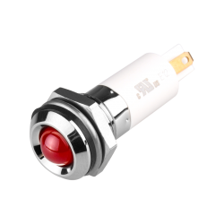 LED Indicator, 12mm Mounting, Round Head type, IP67, Red, 12V DC