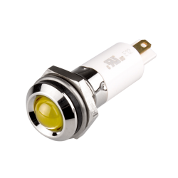 LED Indicator, 12mm Mounting, Round Head type, IP67, Yellow, 12V DC