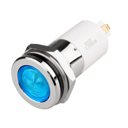 High intensity LED Indicator, 16mm Mounting, Hight bright, Flat Head type, IP67, Blue, 24V DC