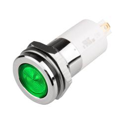 High intensity LED Indicator, 16mm Panel hole, Flat Head type, Green, 3V DC