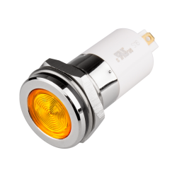 High intensity LED Indicator, 16mm Mounting, Hight bright, Flat Head type, IP67, Yellow, 12V DC
