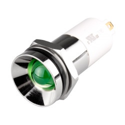 LED Indicator, 16mm Mounting, Protrusive Head type, IP67, Green, 12V DC
