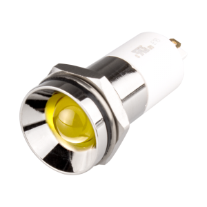 LED Indicator, 16mm Mounting, Protrusive Head type, IP67, Yellow, 12V DC..