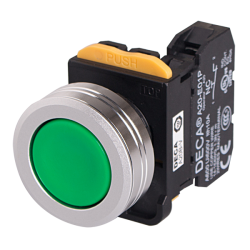 22mm Maintained pushbutton switch, Metal flush head & flush mountable, 1NO 10A 110V, Green