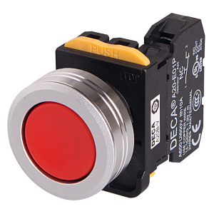 22mm Maintained pushbutton switch, Metal flush head & flush mountable, 1NO 10A 110V, Red