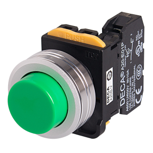 22mm Momentary pushbutton switch, Metal extended head & flush mountable, 1NC 10A 110V, Green