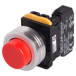 22mm Maintained pushbutton switch, Metal extended head & flush mountable, 1NO 10A 110V, Red