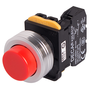 22mm Maintained pushbutton switch, Metal extended head & flush mountable, 1NC 10A 110V, Red