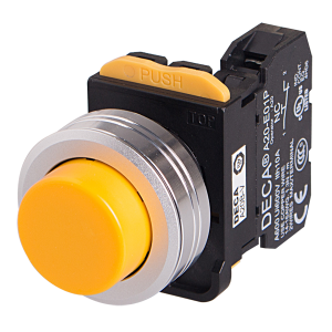 22mm Momentary pushbutton switch, Metal extended head & flush mountable, 1NO 10A 110V, Yellow