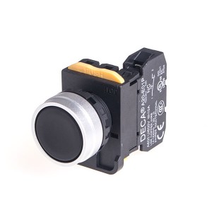 22mm Maintained pushbutton switch, Metal bezel flush head, 110V 10A 1NO, Black