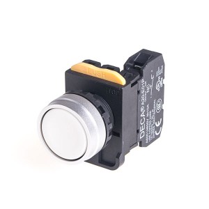 22mm Momentary pushbutton switch, Metal bezel flush head, 110V 10A 1NO, White