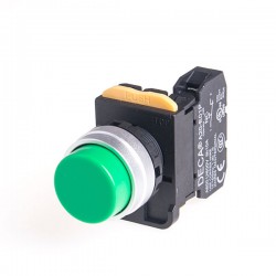 22mm Momentary pushbutton switch, Metal bezel extended head, 110V 10A 1NO, Green