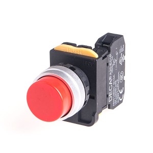 22mm Momentary pushbutton switch, Metal bezel extended head, 110V 10A 1NO, Red