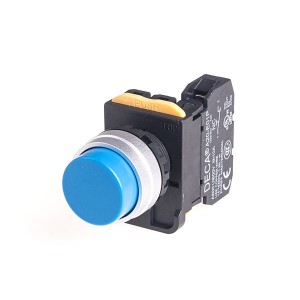 22mm Momentary pushbutton switch, Metal bezel extended head, 110V 10A 1NO, Blue