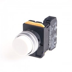 22mm Momentary pushbutton switch, Metal bezel extended head, 110V 10A 1NO, White