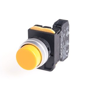 22mm Momentary pushbutton switch, Metal bezel extended head, 110V 10A 1NC, Yellow