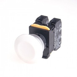 22mm Maintained pushbutton switch, Metal bezel mushroom head, 110V 10A 1NO, White