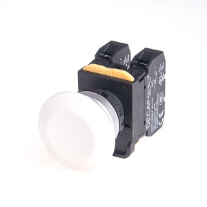 22mm Maintained pushbutton switch, Metal bezel mushroom head, 110V 10A 1NC, White