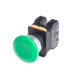 22mm Maintained pushbutton switch, Metal bezel mushroom head, 1NO, Green
