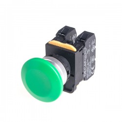 22mm Maintained pushbutton switch, Metal bezel mushroom head, 110V 10A 1NC, Green