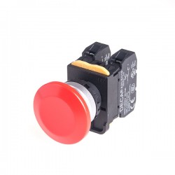 22mm Maintained pushbutton switch, Metal bezel mushroom head, 110V 10A 1NC, Red