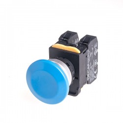 22mm Maintained pushbutton switch, Metal bezel mushroom head, 110V 10A 1NC, Blue