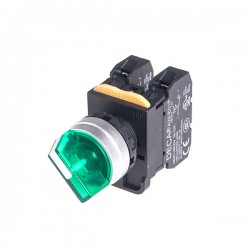 22mm LED illuminated Selector switch, Metal bezel, Maintained 2 positions, 110V 10A 1NO, LED 12V AC/DC, Green
