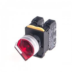 22mm LED illuminated Selector switch, Metal bezel, Maintained 2 positions, 110V 10A 1NC, LED 12V AC/DC, Red