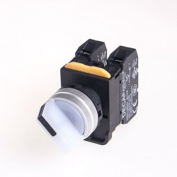 22mm LED illuminated Selector switch, Metal bezel, 2 positions, Spring return from Right, 110V 10A 1NC, LED 220V AC/DC, White