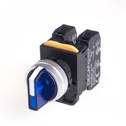 22mm LED illuminated Selector switch, Metal bezel, 3 positions, Spring return from 2-way, 2NC, LED 220V AC/DC, Blue