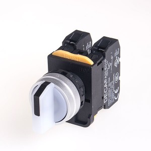 22mm LED illuminated Selector switch, Metal bezel, 3 positions, Spring return from Right, 110V 10A 2NC, LED 24V AC/DC, White