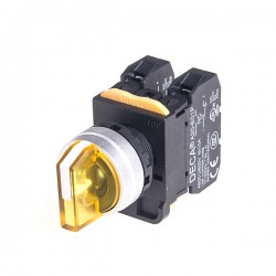 22mm LED illuminated Selector switch, Metal bezel, 3 positions, Spring return from 2-way, 2NO, LED 220V AC/DC, Yellow