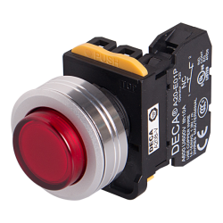 22mm LED Illuminated maintained pushbutton switch, Metal flush head & flush mountable, 1NC 10A 110V, Red LED 230V AC