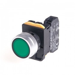 22mm LED Illuminated maintained pushbutton switch, Metal bezel flush head, 110V 10A 1NC, LED 12V AC/DC, Green